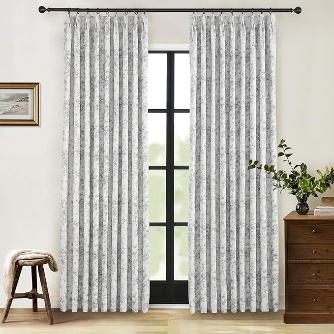 Pinch Pleated Vintage Floral Curtains - Room Darkening Drapes for Bedroom Living Room.2 Panels,60 Inches Wide 106 Inches Long