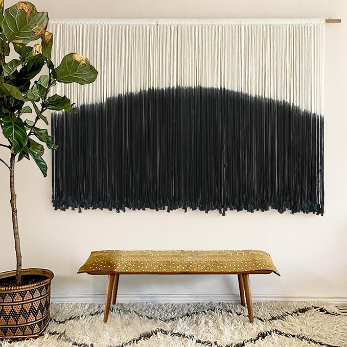 Flber Tie-Dye Macrame Wall Hanging Large Bohemian Yarn Tapestry Macrame Home Décor, 57''W*35''L