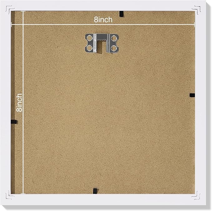 Vittanly 8x8 Picture Frames Set of 9, Shatter Resistant Plexiglass, Display 4x4 Pictures with Mat or 8x8 without Mat, Photo Frames for Wall Mount, Engineered Wood, White
