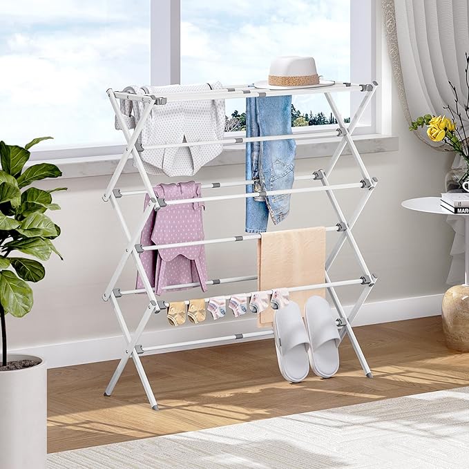 APEXCHASER Drying Rack Clothing, Clothes Drying Rack Foldable, Laundry Drying Rack Expandable, Small Clothe Hanger for Baby Clothes Towels Bibs, Socks, Clothes Airer for Indoor & Outdoor Use, White