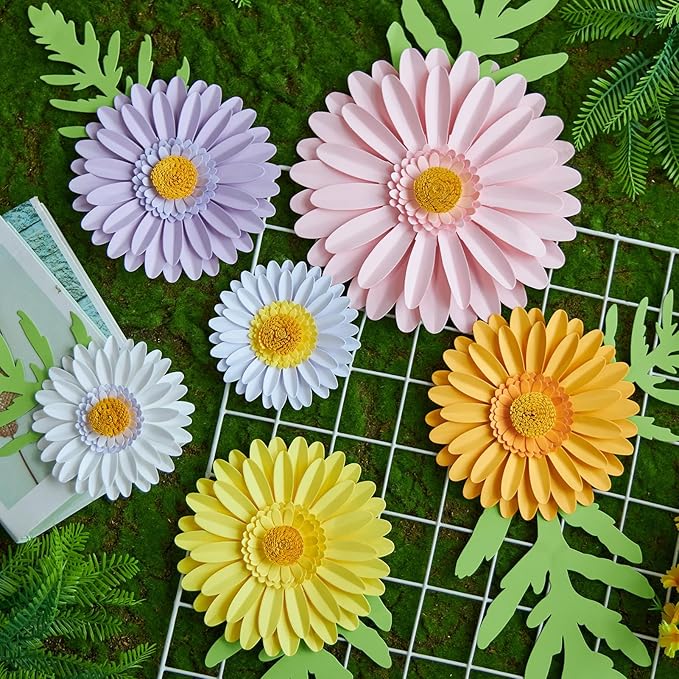 3D Paper Flowers Decorations for Wall, Large Daisy Paper Flowers for Bulletin Board, Wedding, Baby Shower, Tea Party, Classroom, Bedroom Decor