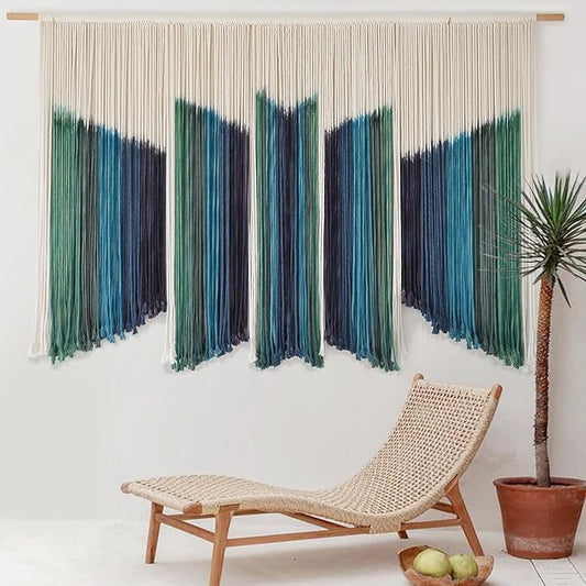 IOWER Macrame Wall Hanging Dip-Dyed 59" Wx37 L Craftsmanship Fiber Yarn Wall Art Boho Macrame Wall Decor