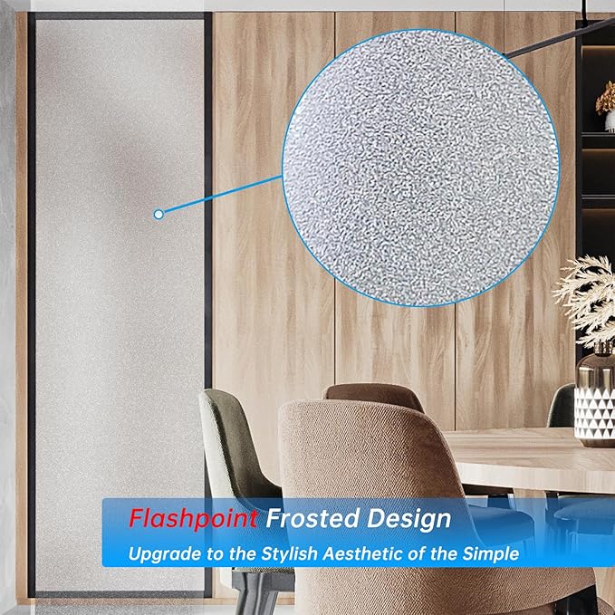 Frosted Glass Window Privacy Film Decorative, Bathroom Privacy Film for Glass Windows Cover, Static Cling, Removable, Reusable, Anti-UV, Anti-Glare, Heat Blocking,(Flash Point Pure, 45.2×157.4Inch)