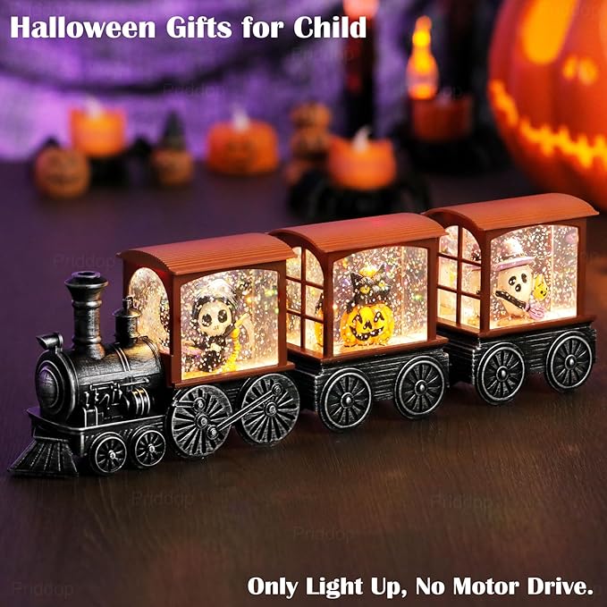 Halloween Snow Globe Train Skeleton Reaper Black Cat Pumpkin Ghost Classic Relief Texture Battery Powered LED Glitter Halloween Decorations Indoor