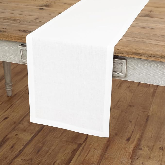 Solino Home Linen White Table Runner 108 Inches Long - 100% Pure Linen Dining Table Runner 14 x 108 Inch for Fall, Autumn, Halloween, Thanksgiving - Fete