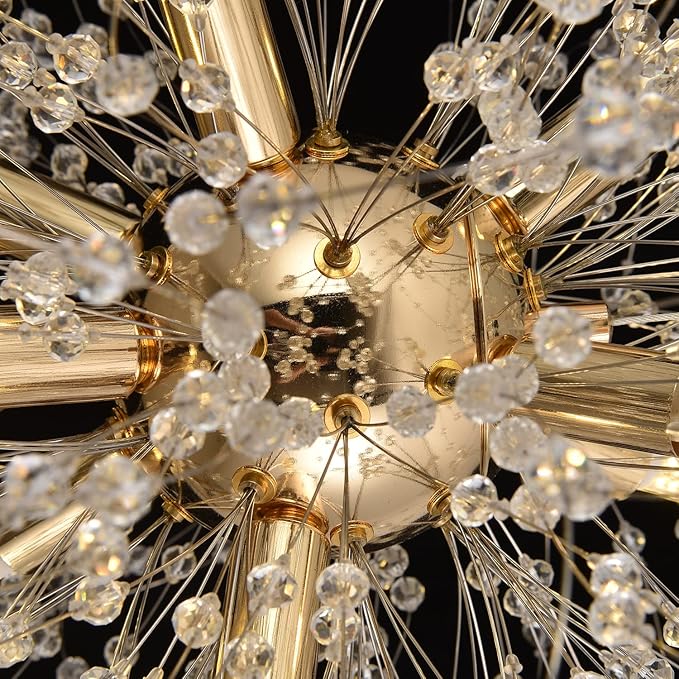 Modern Sputnik Chandeliers for Dining Room, Gold Dandelion Ceiling Hanging Lamp, Round Crystal Beaded Pendant Lights for Bedroom Living Room Farmhouse Kitchen Island (Gold 9Lights)