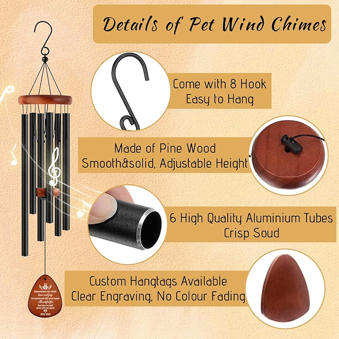 Personalized Pet Memorial Wind Chimes - Dog Memorial Gifts for Loss of Dog,Dogs Remembrance Bereavement Gift,Custom Pet Loss Sympathy Gifts in Memory of Dogs Cats (Design 1)