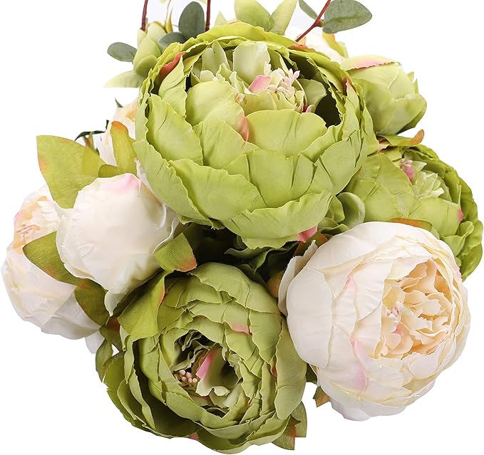 Duovlo Fake Flowers Vintage Artificial Peony Silk Flowers Wedding Home Decoration,Pack of 1 (New Green)