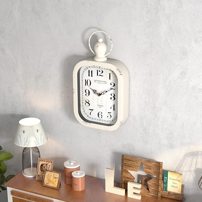 Menterry Small Retro Rectangle Wall Clock, White Antique Vintage Style, Battery Operated Silent Decor Wall Clocks for Farmhouse,Bedroom,Kitchen,Bathroom (11" H x 6.1" W)