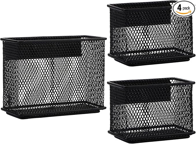 Black Magnetic Basket, Magnetic Organizer Holder Refrigerator Basket, Magnetic Baskets Heavy Duty, Magnetic Holder for Refrigerator Locker Whiteboard Office,Medium x1&Small x2 Set of 3