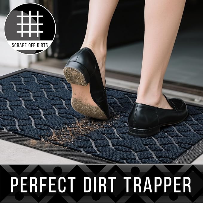 Yimobra Outdoor Mats for Front Door, All-Season Waterproof Door Mat Outside Entrance, All Weather Non-Slip Doormat, Stain and Fade Resistant, Easy Clean Patio Porch Indoor Entryway Mat, 36x24, Blue