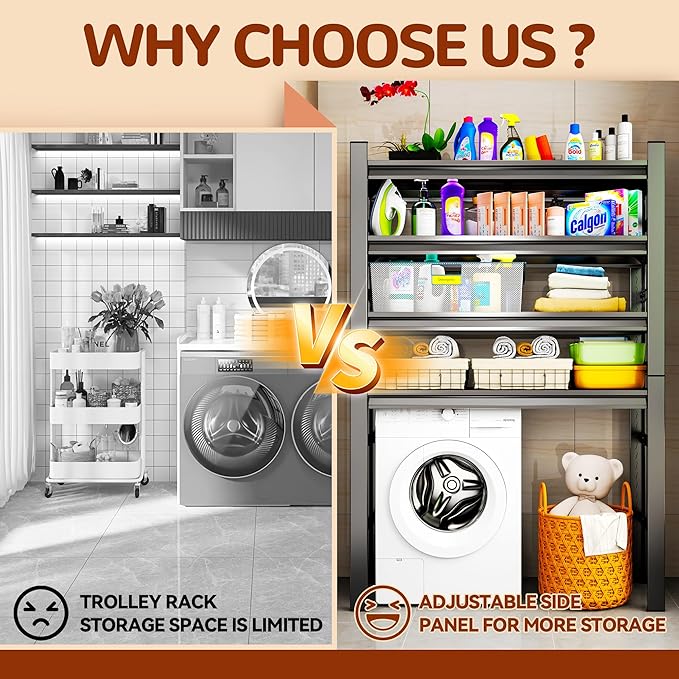 Laundry Shelf,5 Tier Over Washer and Dryer Storage Shelves,Adjustable Easy to Install,Space Saver Laundry Shelf Organizer,Utility Shelves for Balcony,Black,72”H*15.7”D*35.4“W