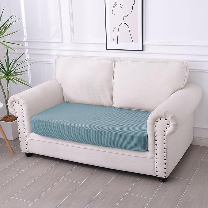 hyha Waterproof Couch Cushion Covers for Pets, Non Slip Sofa Seat Cover for Dogs Washable, Soft Thick Stretch Jacquard Fabric, Sofa Slipcovers with Elastic Bottom (1 Piece for Medium, Lake Blue)
