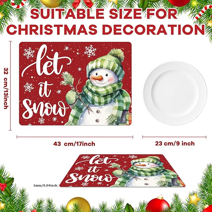 Winter Placemats Set of 6 Let It Snow Plastic Table Place Mats Snowman Dining Mats Washable Seasonal Christmas Holiday Table Decoration for Kitchen Christmas Party Dining