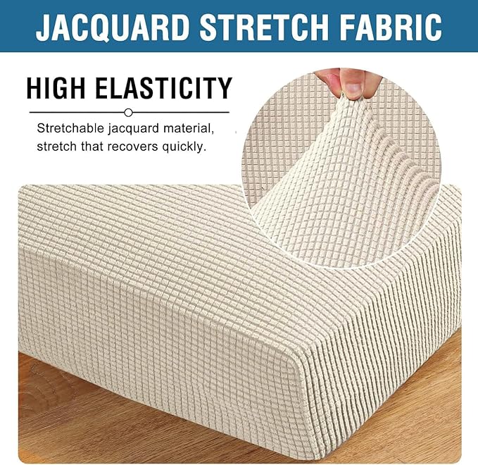 H.VERSAILTEX Super Stretch Individual Chaise Cover Sectional Couch Covers for L Shaped Sofa Both Left/Right Featuring Thick Jacquard Textured Twill Fabric (1 Piece Chaise Cover Large, Natural)