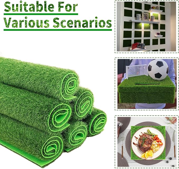 8 Packs 6 X 6 Inch Fake Grass Decor for Crafts, Artificial Grass for Dollhouse Miniature Ornament Projects, Model Turf Grass for DIY Fairy Garden Accessories and Decor Kit