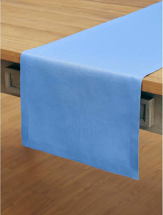 Solino Home Linen Table Runner 36 Inches - 100% Pure Linen Provence Blue Table Runner 14 x 36 Inch Ideal for Dresser and Coffee Tables - Fete