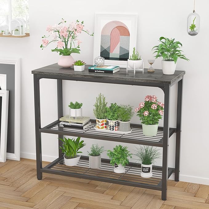 Ecoprsio Small Console Table, Sofa Table with Double Mesh Shelves, Modern Entryway Table for Entryway, Hallway, Foyer, Front Hall, Sofa Couch, Living Room, Bar, Kitchen, 32 Inch, Grey