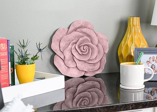 NAT & Jules Rose Flower Shaped Dimensional Indoor Outdoor 12 inch Cast Resin Decorative Garden Stepping Stone, Patio, Walkway Sculpture Yard Art, Pink