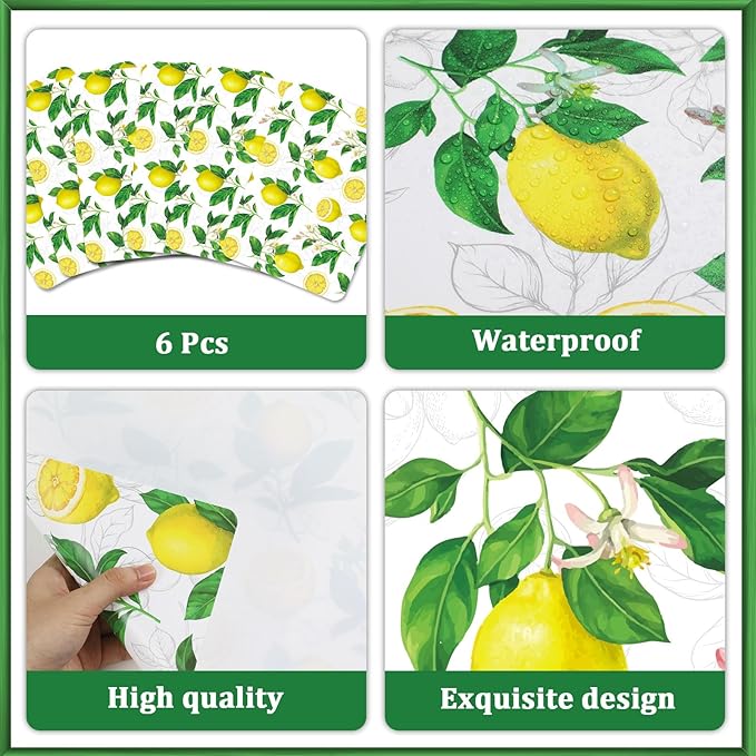 Lemon Placemats Set of 6 Summer Plastic Table Mats Yellow Lemonade Theme Place Mats Washable Vinyl Rustic Holiday Table Decoration for Indoor Outdoor Party Kitchen Dining