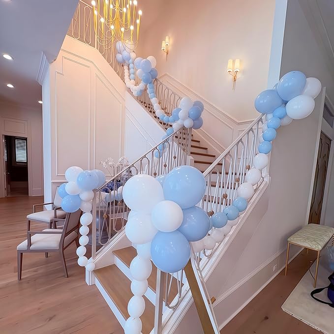 Blue and White Link Balloons, 60PCS Baby Light Blue White Linking Balloons with Tail for Making Balloon Wall Arch and Chains, Quick Balloon for Wedding Birthday Baby Shower Party Decorations (6inch)