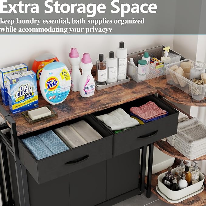 L Shaped Laundry Hamper Laundry Basket with 3 Section Pull-Out Rolling Bags & 3-Tier Storage Shelf, Laundry Sorter for Organization and Storage with 2 Drawers for Laundry Room