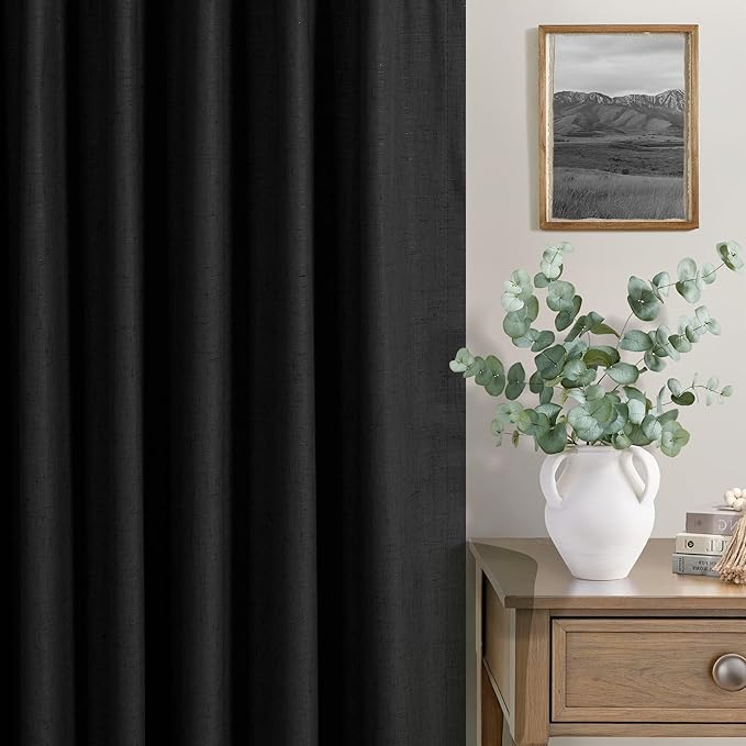 Linen Black Out Curtains 45 Inch Long 2 Panels Burg for Bedroom Windows Back Tab Heat Blocking Room Darkening Insulated Kitchen 40 Soundproof Half Block Dark Short Length Curtain Bathroom Van Garage