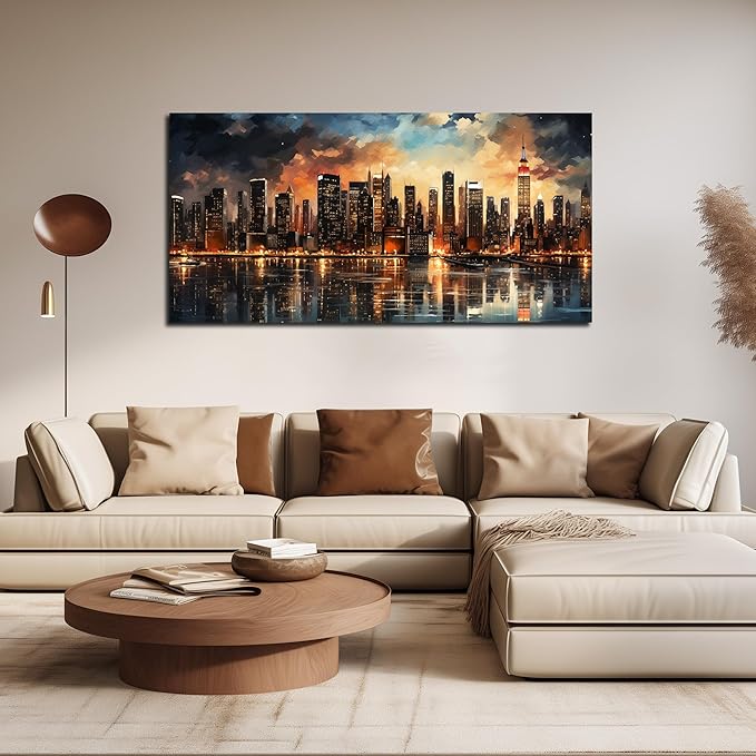 New York Skyline Wall Art for Living Room Modern Canvas Wall Art for Bedroom Above Bed Large Art Work for Office Walls 24 x 48 Inch