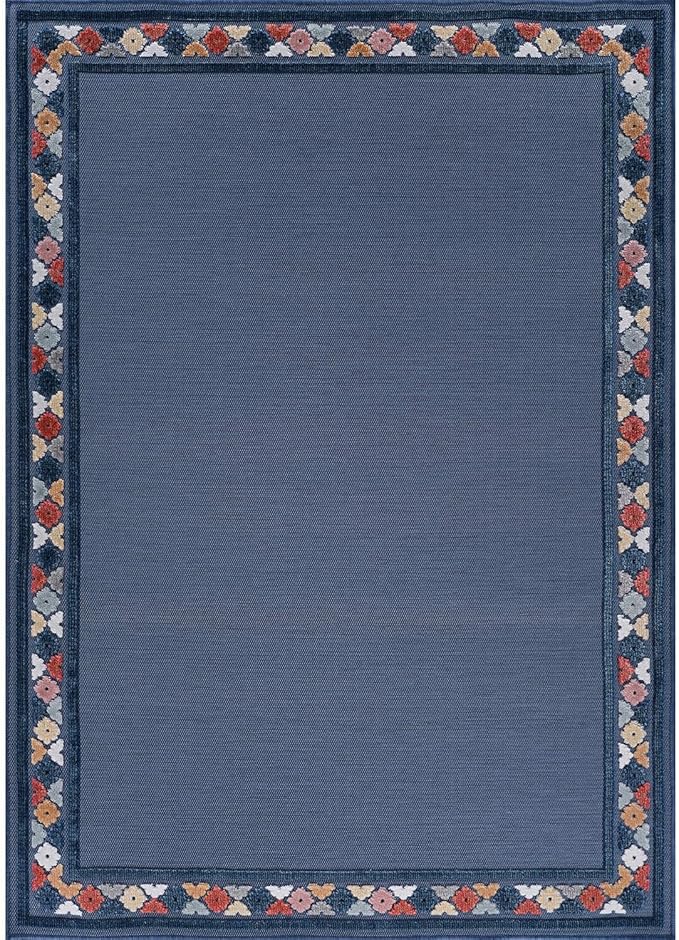 Beverly Rug Outdoor Rug 6x9 Modern Bordered Area Rugs for Indoor and Outdoor Patio Easy to Clean Non Shedding Living Room Porch Garden Washable Outside Carpet (6 x 9 Blue)