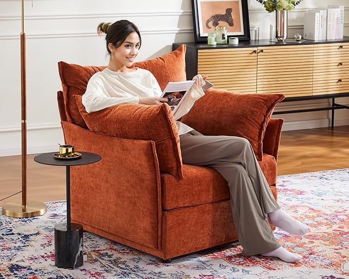 Terracotta Oversized Accent Chair, Upholstered Modern Sofa Chair with Removable Backrest & Detachable Cover, 24.5" Deep Seat Large Reading Armchair