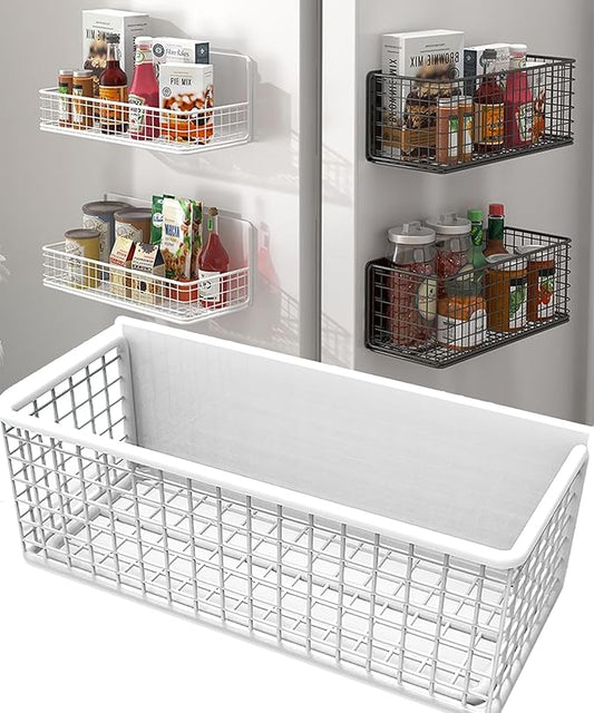 Magnetic Basket Magnetic Fridge Organizer Magnetic Pencil Holder Whiteboard Accessories Home Kitchen Organization (White-High)