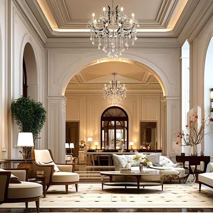 Modern Crystal Chandeliers, Black Chandelier Light Fixtures, 29''Candle Chandeliers for Staircase Hallway Living Room Entryway, 8 Lights