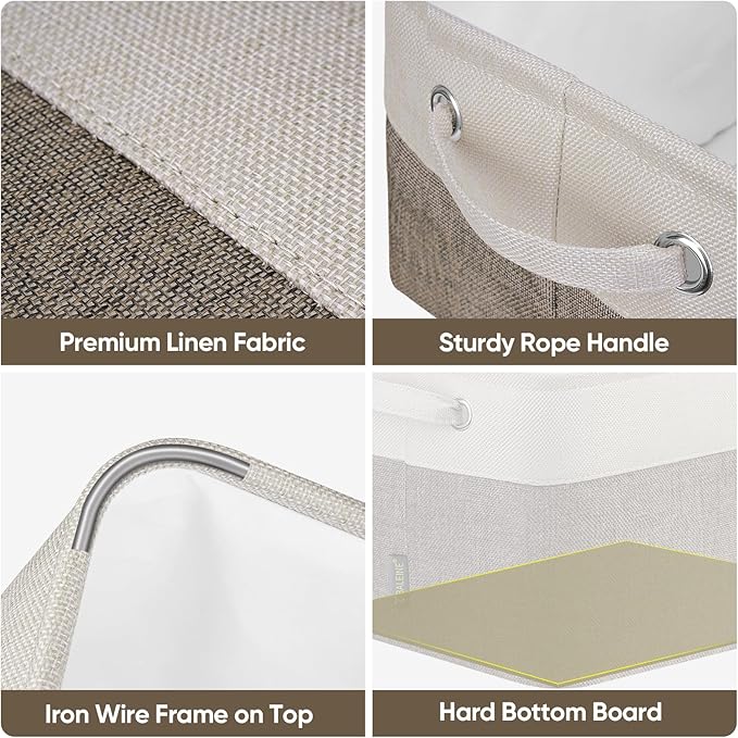 BALEINE 2 Pack Fabric Storage Bins for Shelves, Linen Storage Baskets for Organizing, Decorative Closet Bins for Clothes, Home (Brown, 12"x8"x8")