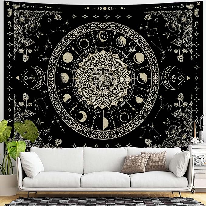 Lunerfex Mandala Moon Tapestry Boho Tapestry for Bedroom Black Tapestries Wall Hanging Living Room Wall Art and Home Decor 60x80
