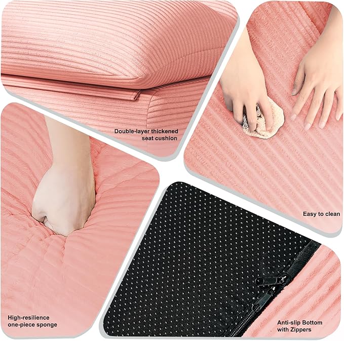 Misolant Bean Bag Chairs，Big Corduroy Fabric Sofa Bean Bag Chair for Adults and Teens with High-Resilience Sponge, Non-Slip Base Floor Lounge Sofa for Home, Living Room, Bedroom, Gaming Pink