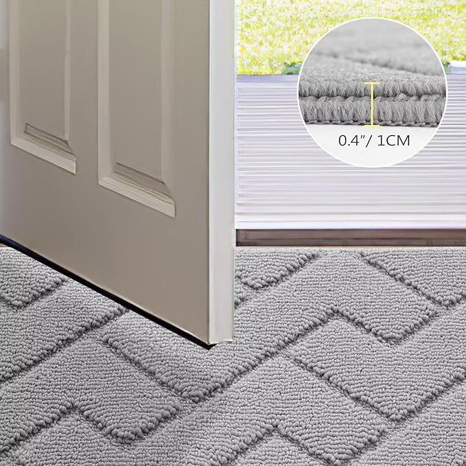 hicorfe Indoor Doormat,Front Back Door Mat TPR Backing Non Slip Mats 20"x31.5" Absorbent Resist Dirt Entrance Doormat Inside Floor for Entryway Washable Low-Profile(Light Grey)