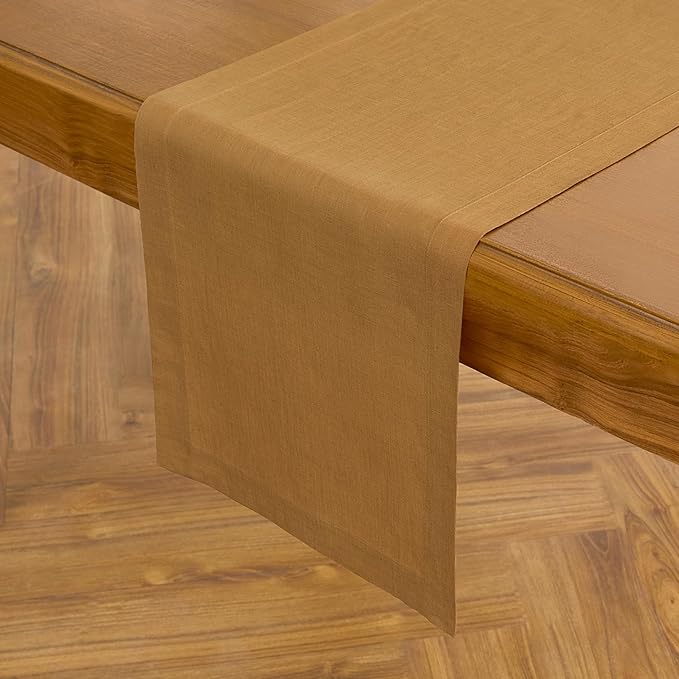 Solino Home Linen Caramel Table Runner 144 Inches Long - 100% Pure Linen Extra Long Table Runner 14 x 144 Inch for Fall, Autumn, Thanksgiving - Fete