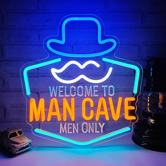 Man Cave Neon Sign, Gentleman Neon Signs for Wall Decor, Dimmable Acrylic Neon Lights for Man Cave Gamer Room Bedroom Bar Pub Party Decorations