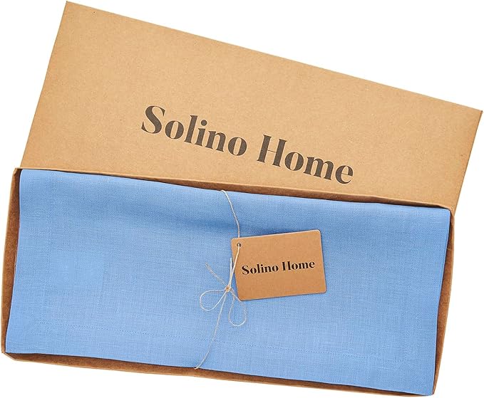 Solino Home Linen Table Runner 108 Inches Long - 100% Pure Linen Provence Blue Dining Table Runner 14 x 108 Inch - Fete