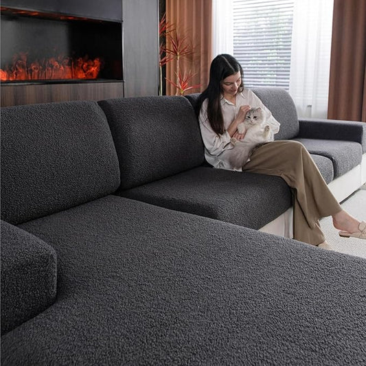 Couch Cushion Covers for Sectional Sofa, Stretch Soft Sofa Slipcovers Washable Wear-Resistant Universal Furniture Protector for Living Room(1 Piece Armrest Cover, Dark Gray)