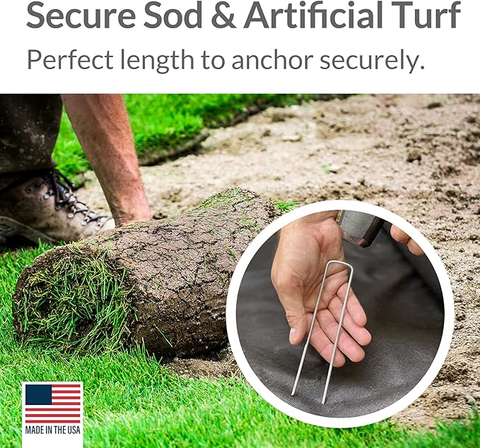 Pinnacle Mercantile 100 Pack Galvanized Garden Stakes Landscape Staples Extra Heavy Duty Sod Ground Anchors Anti Rust 6 inch Metal Pins 9 Gauge USA Made …