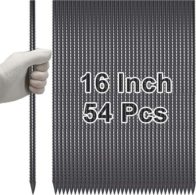 VVOKGO Rebar Stakes 16 Inches Ground Concrete Form Stakes (54pcs), Straight Metal Spikes Heavy Duty with Chisel Point End, 5/16" Diameter Steel Anchors for Fence, Concrete Timber, Garden Plants, Black