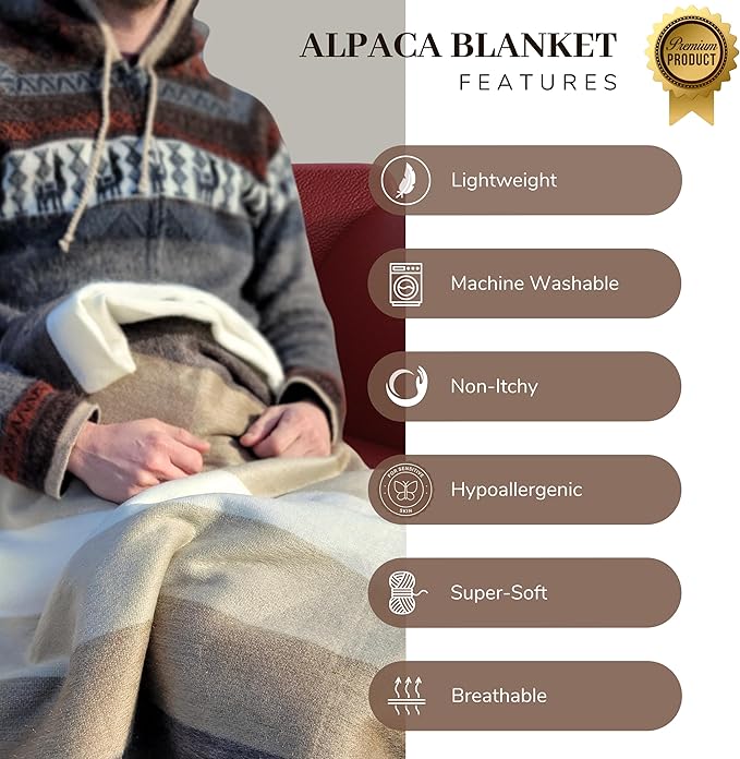 LATITUDE ZERO Alpaca Wool Throw Blanket | Warm, Ultra-Soft, Breathable, Non-Itchy Blanket-Throw | Hypoallergenic and Beautiful Fabric (Aquamarine)