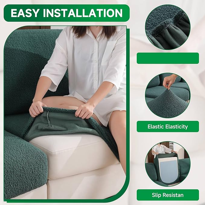 Couch Cushion Covers for Sectional Sofa, Stretch Soft Sofa Slipcovers Washable Wear-Resistant Universal Furniture Protector for Living Room(1 Piece Armrest Cover, Green)