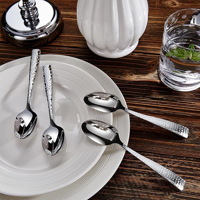 KEAWELL Premium 20/45/65 Piece Louis Hammered Silverware Set with Squared Edge, 18/10 Stainless Steel, Service for 4/8/12, Fine Flatware Set, Dishwasher Safe (65)