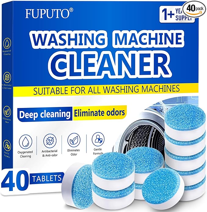 Washing Machine Cleaner Tablets, 40Pcs Deep Cleaning Tablets, Compatible with HE, Top & Front Load, Deep Cleaning Residue & Odor Eliminator, Deep-cleans to remove residue and neutralize smells01