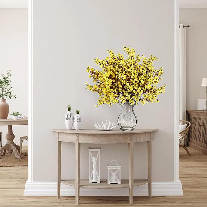 Sggvecsy 6 Pcs Babys Breath Artificial Flowers Gypsophila Bouquets Bulk Real Touch Fake Silk Flowers for Home Wedding DIY Floral Arrangement Kitchen Table Centerpiece Festival Decoration (Yellow)