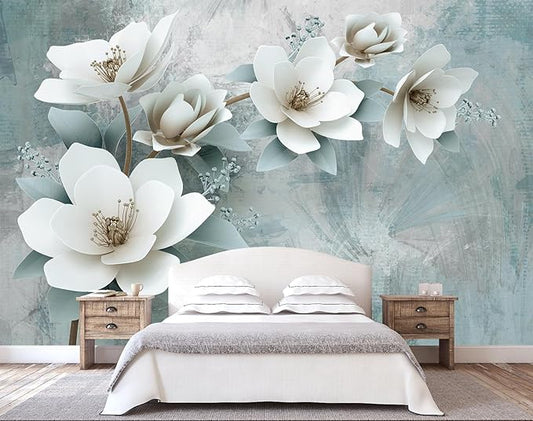 WFBHUA-Green Floral Wallpaper Mural Modern Large 3D Art Flower Wallpaper for Living Room Bedroom Bathroom Wall Mural(Not Peel and Stick)