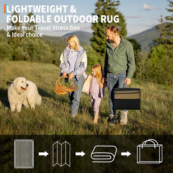 Outdoor Plastic Straw Rug 9x18 Waterproof Outside Rug, Large Modern Striped Reversible Floor Mats, Foldable & Lightweight Camping Carpet for Patio, Porch, Deck, Backyard, Balcony, Black Brown