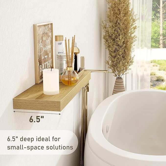 Fun Memories 32 Inch Floating Shelves Wall Shelf Set of 3, Rustic Farmhouse Home Decor Kitchen Living Room Shelves Wall Mounted, 32 x 6.7 x 1.4 Inch, Oak Color